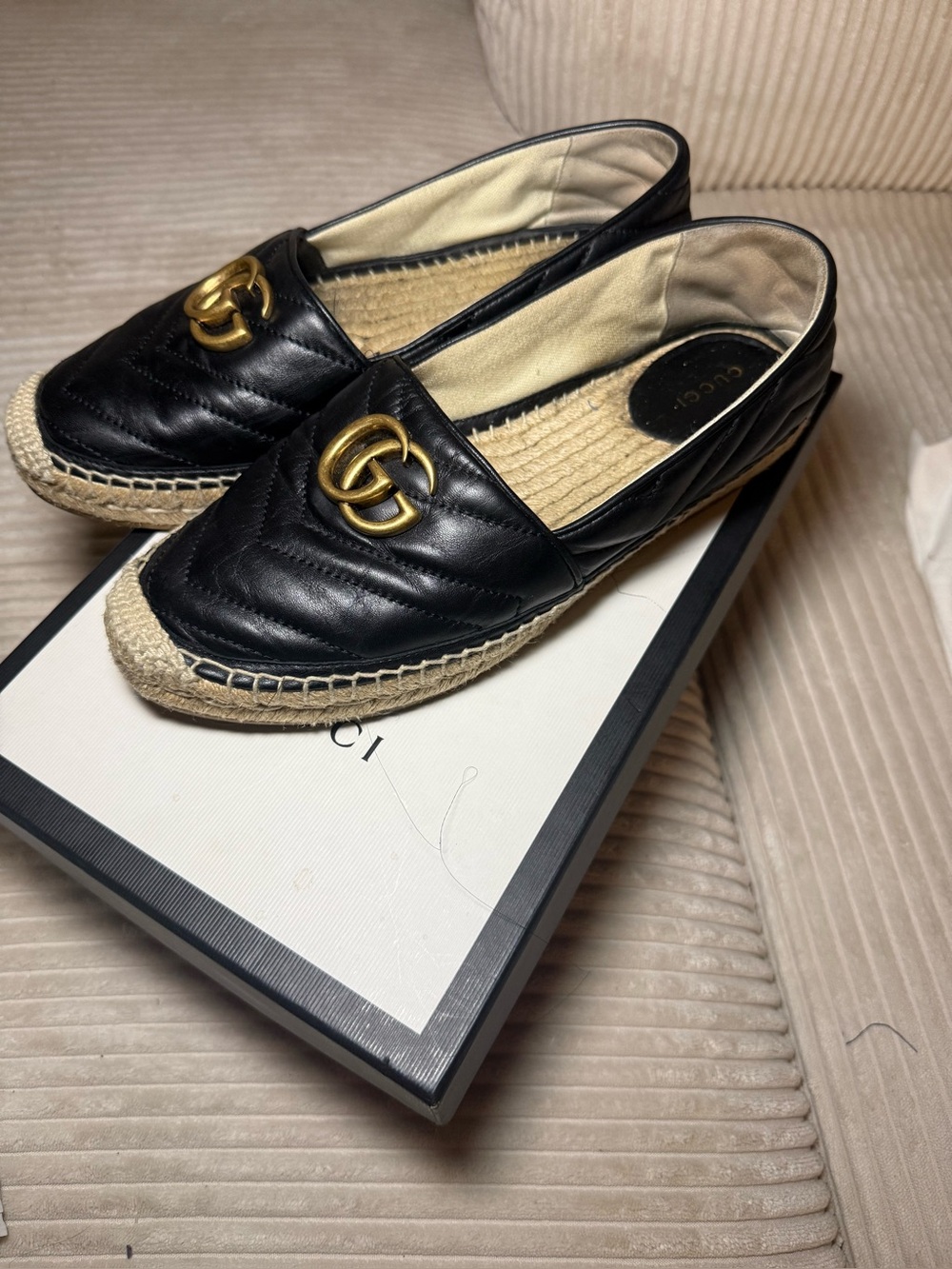 Authentic Gucci Black Leather Espadrilles